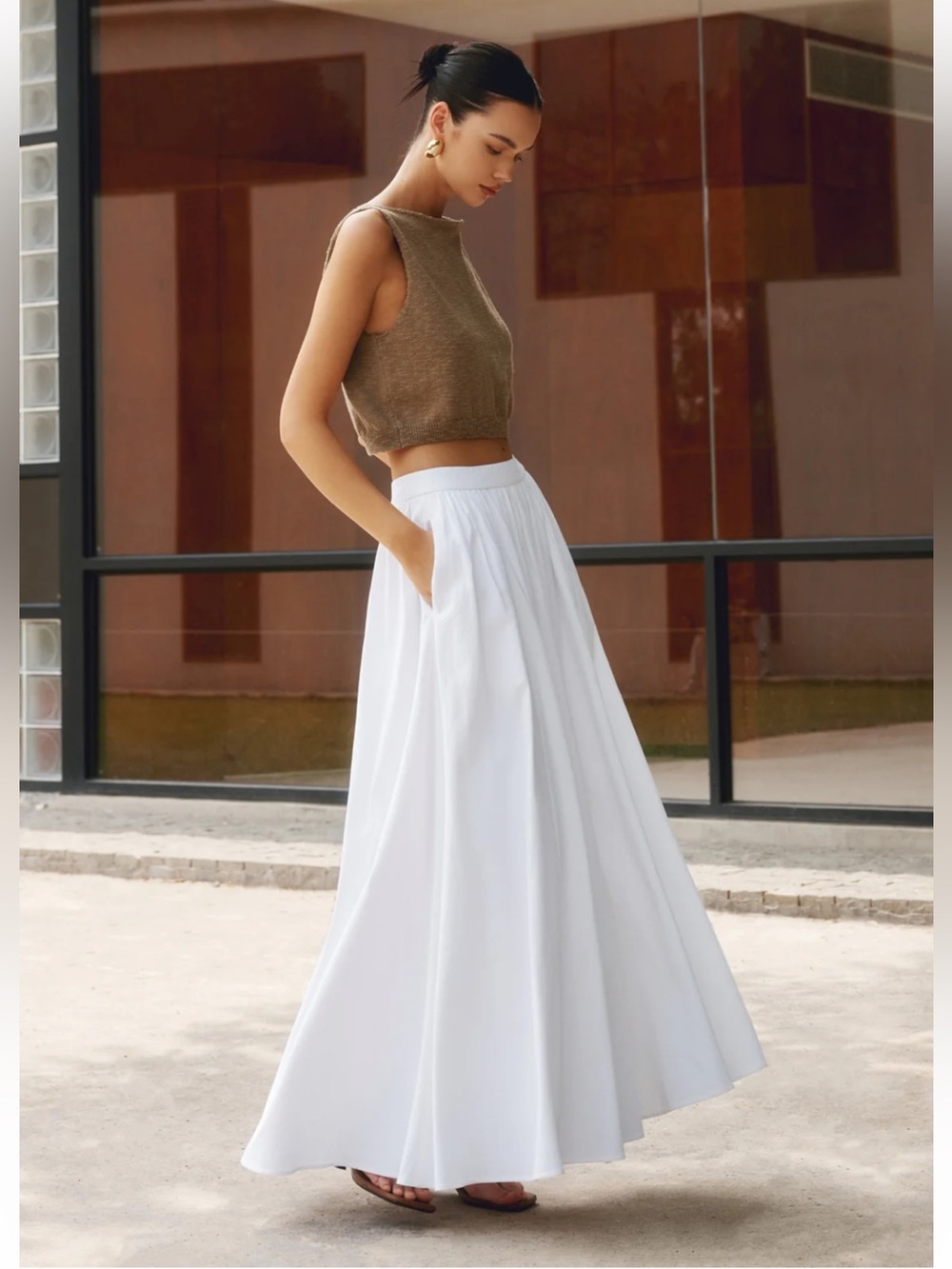 NWT Commense Cotton Pleated Maxi Skirt